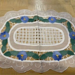 White blue & green appliqué mat for tables and decor. New.